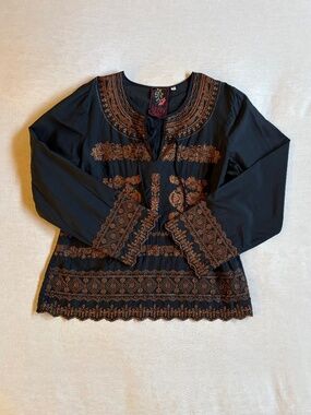 Johnny Was Silk & Cotton Embroidered Top